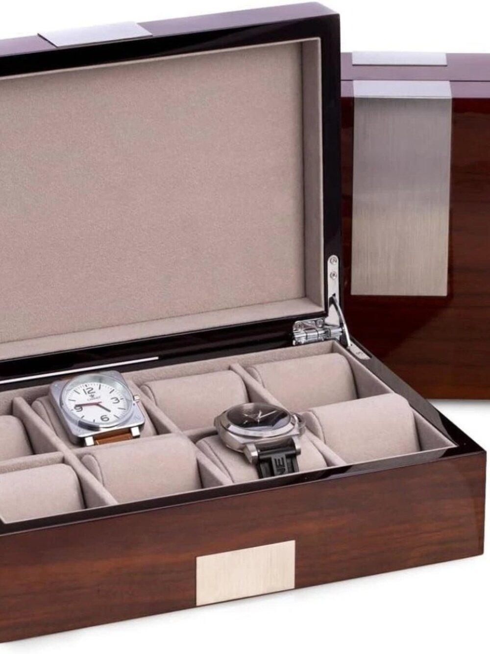 Bey-Berk Lacquered Walnut 8 Slot Watch Box Solid Wood Display Case